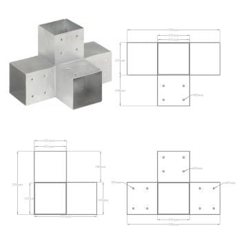 X Shape Post Connectors 4 pcs – Galvanised Metal 101x101 mm