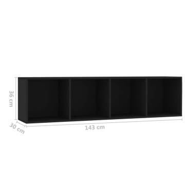 Stylish Black Book Cabinet/TV Cabinet - 143x30x36 cm