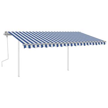 Manual Retractable Awning with LED - Blue & White 4x3m