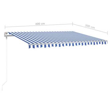 Manual Retractable Awning with LED - Blue & White 4x3m