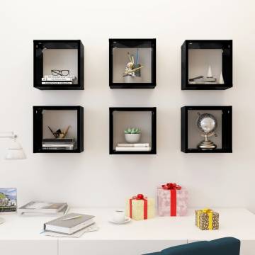 Wall Cube Shelves Set - High Gloss Black - 6 pcs | HipoMarket