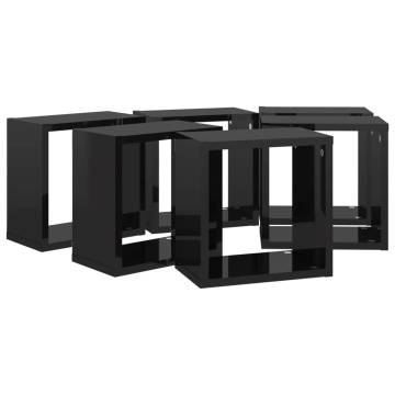 Wall Cube Shelves Set - High Gloss Black - 6 pcs | HipoMarket