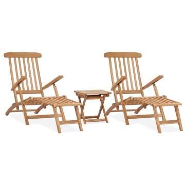 Solid Teak Garden Deck Chairs with Footrests & Table