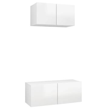 High Gloss White 2 Piece TV Cabinet Set | Stylish Storage