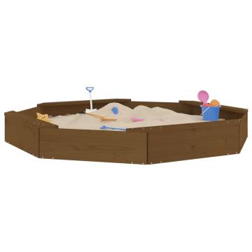 Honey Brown Octagon Sandbox with Seats - Solid Pine Wood