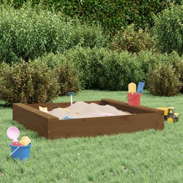 Honey Brown Solid Wood Sandbox with Seats | Outdoor Fun