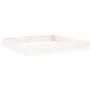 White Square Solid Wood Pine Sandbox with Seats for Kids