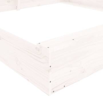 White Square Solid Wood Pine Sandbox with Seats for Kids