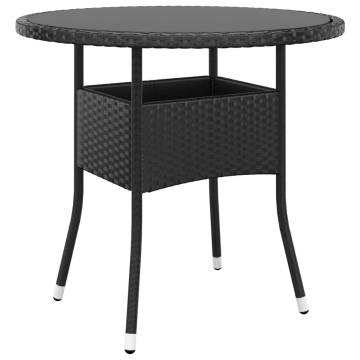 Stylish Ø80 cm Garden Table in Black - Poly Rattan & Glass