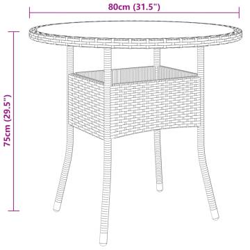 Stylish Ø80 cm Garden Table in Black - Poly Rattan & Glass