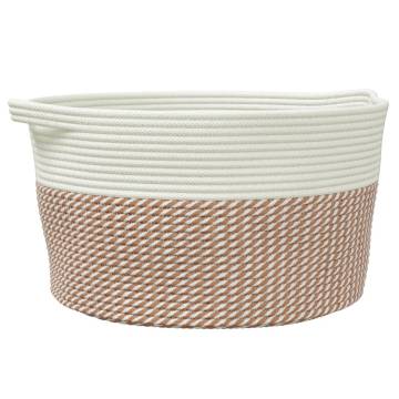 Brown & White Cotton Storage Basket Ø40x25 cm - Stylish & Versatile