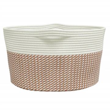 Brown & White Cotton Storage Basket Ø40x25 cm - Stylish & Versatile