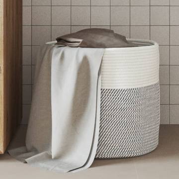 Stylish Grey & White Storage Basket Ø40x35 cm Cotton