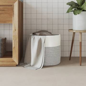 Stylish Grey & White Storage Basket Ø40x35 cm Cotton