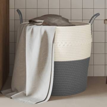 Stylish Grey and White Storage Basket - Ø43x38 cm Cotton