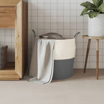 Stylish Grey and White Storage Basket - Ø43x38 cm Cotton