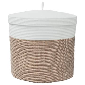 Brown & White Storage Basket with Lid | Ø40x35 cm Cotton