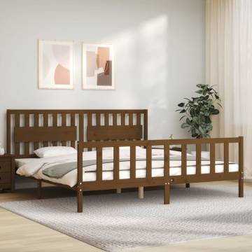 Honey Brown Solid Wood Bed Frame with Headboard - 200x200 cm