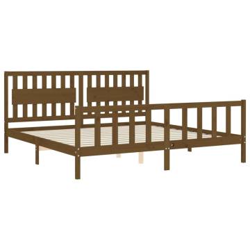 Honey Brown Solid Wood Bed Frame with Headboard - 200x200 cm