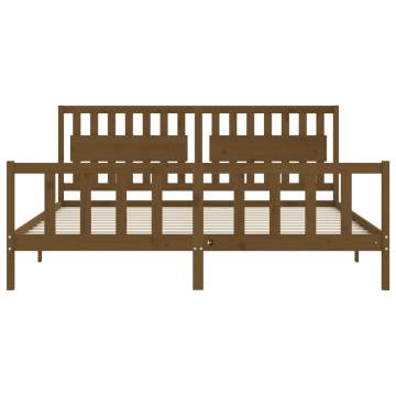 Honey Brown Solid Wood Bed Frame with Headboard - 200x200 cm