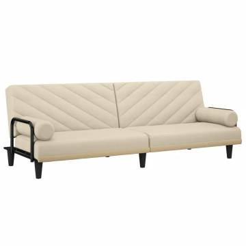 Sofa Bed with Armrests - Cream Fabric | Hipo Market