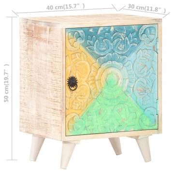 Carved Bedside Cabinet - Solid Acacia Wood 40x30x50 cm