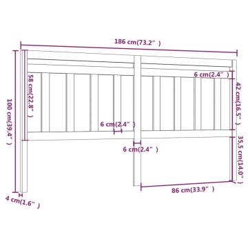 Stylish Grey Bed Headboard - Solid Pine Wood 186x4x100 cm