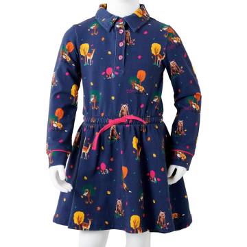 Kids' Long Sleeve Dress with Drawstring - Navy 116