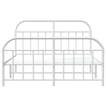 Elegant White Metal Bed Frame with Headboard & Footboard