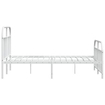 Elegant White Metal Bed Frame with Headboard & Footboard