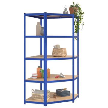 5-Layer Corner Shelf - Blue Steel & Engineered Wood | HipoMarket