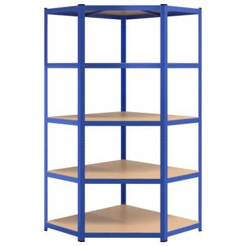 5-Layer Corner Shelf - Blue Steel & Engineered Wood | HipoMarket