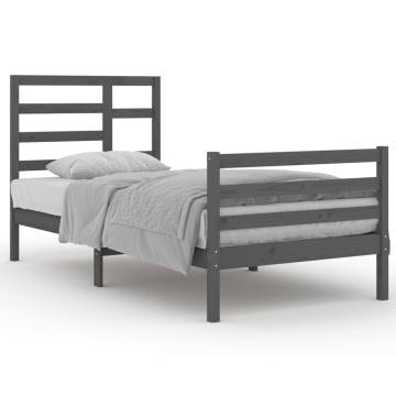 Grey Solid Wood Bed Frame 90x200 cm - Modern Bedroom