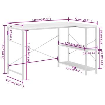 Stylish White Computer Desk - 110x72x70 cm | Hipo Market