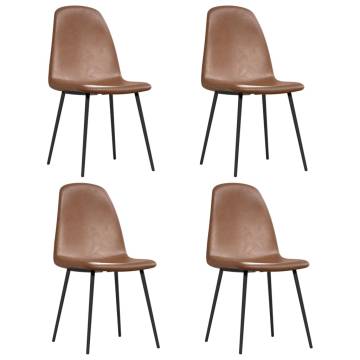 Elegant Shiny Brown Faux Leather Dining Chairs - 4 pcs Set