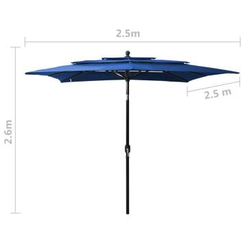 3-Tier Parasol with Aluminium Pole - Azure Blue 2.5x2.5 m