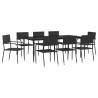 9 Piece Garden Dining Set - Black Poly Rattan & Steel