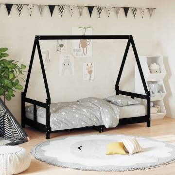 Kids Bed Frame Black 80x160 cm Solid Pine Wood | HipoMarket