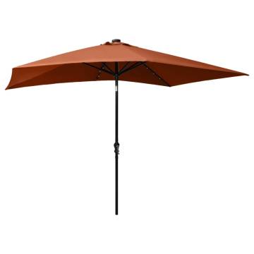 Terracotta LED Parasol - 2x3m Steel Pole for Outdoor Use