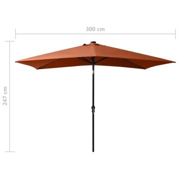 Terracotta LED Parasol - 2x3m Steel Pole for Outdoor Use