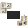 4 Piece White & Sonoma Oak TV Cabinet Set | Hipomarket