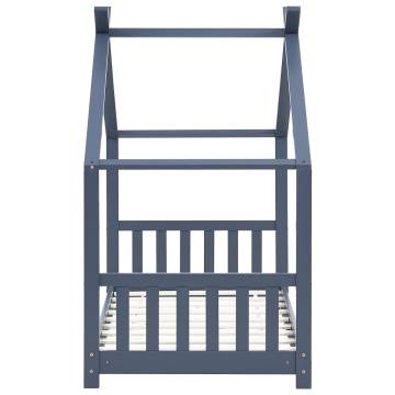 Kids Bed Frame Grey Solid Pine Wood 70x140 cm | HipoMarket UK