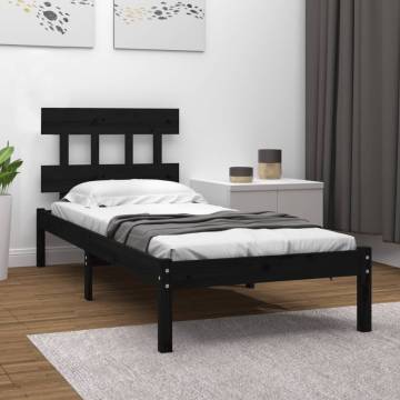 Black Solid Wood Bed Frame 100x200 cm | Stylish & Sturdy