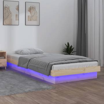 LED Bed Frame 90x200 cm in Solid Wood - Hipomarket