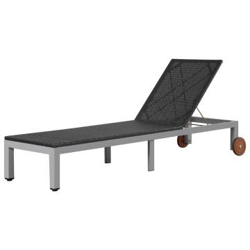 Sun Lounger with Wheels | Durable Poly Rattan Black