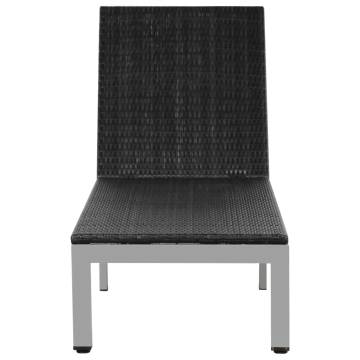 Sun Lounger with Wheels | Durable Poly Rattan Black