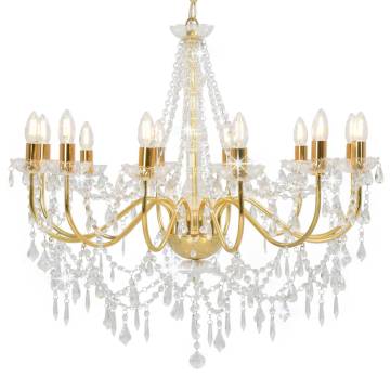 Elegant Golden Chandelier with Beads - 12 x E14 Bulbs