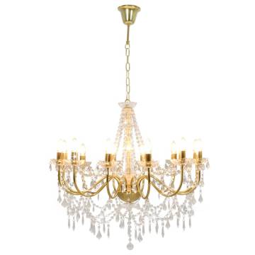 Elegant Golden Chandelier with Beads - 12 x E14 Bulbs