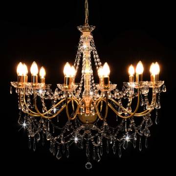 Elegant Golden Chandelier with Beads - 12 x E14 Bulbs