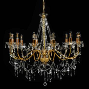 Elegant Golden Chandelier with Beads - 12 x E14 Bulbs